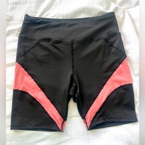 SHEIN black biker shorts with pink stripe